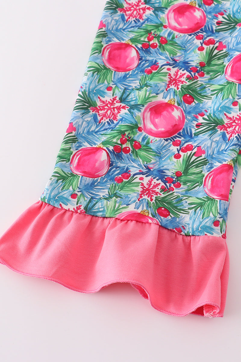 Blue christmas tree smocked ruffle jumpsuit set - Abbies Place