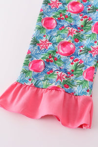 Blue christmas tree smocked ruffle jumpsuit set