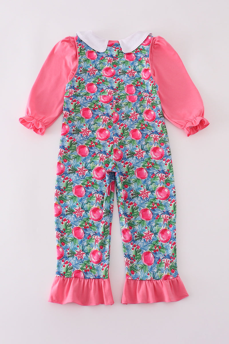 Blue christmas tree smocked ruffle jumpsuit set - Abbies Place