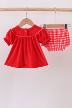 Load image into Gallery viewer, Red bow embroidery velvet bloomer set
