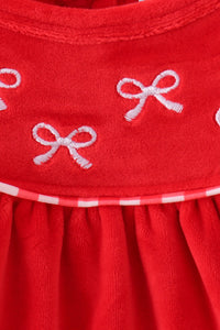 Red bow embroidery velvet bloomer set