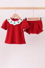 Load image into Gallery viewer, Red christmas tree embroidery fleece bloomer set
