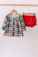 Green plaid ruffle bloomer set