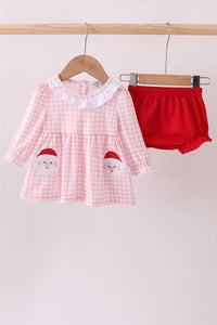 Pink santa claus applique ruffle bloomer set