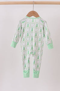 Green christmas tree bamboo zipper romper