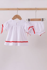 White santa claus smocked bloomer set