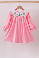 Pink christmas tree smocked ruffle dress