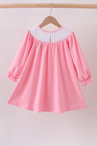Pink christmas tree smocked ruffle dress