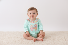 Load image into Gallery viewer, Blue bow floral applique ruffle bubble
