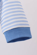 Load image into Gallery viewer, Blue train smocked stripe romper
