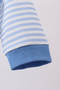 Blue train smocked stripe romper