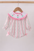 Load image into Gallery viewer, Floral tulip smocked bow bubble
