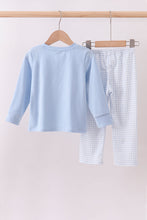 Load image into Gallery viewer, Blue cotton applique gingham pants set
