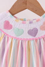 Load image into Gallery viewer, Multicolored heart smocked bow bubble
