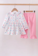 Load image into Gallery viewer, Multicolored heart smocked ruffle pants set
