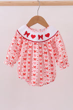 Load image into Gallery viewer, Red heart bow smocked bubble
