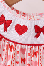 Load image into Gallery viewer, Red heart bow smocked bloomer set
