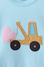 Load image into Gallery viewer, Blue truck heart applique ruffle pants set
