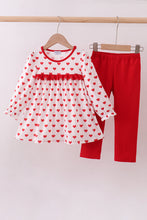 Load image into Gallery viewer, Red heart print ruffle pants set
