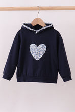 Load image into Gallery viewer, Navy heart floral applique hoodie
