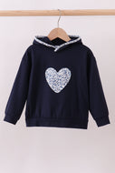 Navy heart floral applique hoodie
