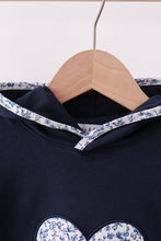 Load image into Gallery viewer, Navy heart floral applique hoodie
