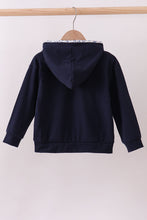 Load image into Gallery viewer, Navy heart floral applique hoodie
