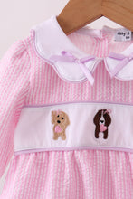 Load image into Gallery viewer, Pink puppy embroidery seersucker bubble
