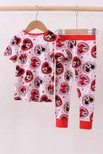 Load image into Gallery viewer, Red character heart print bamboo pajama pants set

