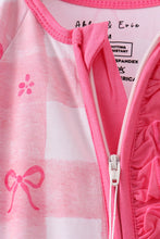 Load image into Gallery viewer, Pink heart checkered bamboo ruffle pajama zipper romper
