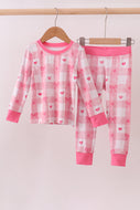 Pink heart checkered bamboo pajama pants set