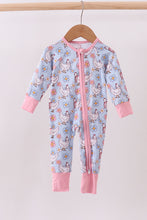Load image into Gallery viewer, Blue chicken floral print pajama romper
