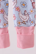 Load image into Gallery viewer, Blue chicken floral print pajama romper
