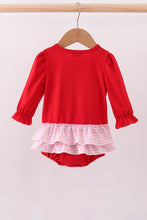 Load image into Gallery viewer, Red heart bow applique ruffle bubble
