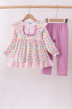 Load image into Gallery viewer, Purple heart print ruffle pants set
