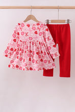 Load image into Gallery viewer, Red heart bow print pants set
