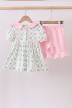 Load image into Gallery viewer, Pink clover bow embroidery shorts set
