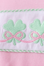 Load image into Gallery viewer, Pink clover bow embroidery seersucker ruffle shorts set
