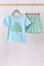 Load image into Gallery viewer, Blue clover applique shorts set
