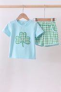 Blue clover applique shorts set