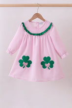 Load image into Gallery viewer, Pink clover applique seersucker dress
