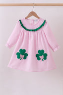 Pink clover applique seersucker dress