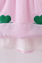 Load image into Gallery viewer, Pink clover applique seersucker dress
