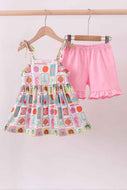 Pink enjoy beach ruffle shorts set