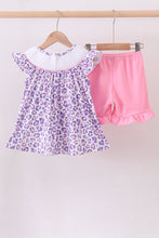 Load image into Gallery viewer, Purple leopard butterfly smocked shorts set
