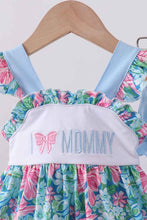 Load image into Gallery viewer, Blue I love MOMMY embroidery ruffle blooner set
