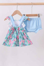 Load image into Gallery viewer, Blue I love MOMMY embroidery ruffle blooner set
