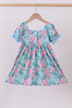 Load image into Gallery viewer, Blue I love MOMMY embroidery ruffle dress
