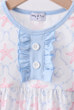 Load image into Gallery viewer, Blue starfish shell ruffle shorts set
