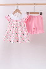 Load image into Gallery viewer, Pink bow hydrangea smocked shorts set
